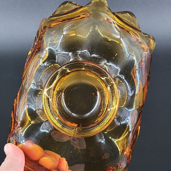 Viking Double Crimped Folded Amber Glass Footed Candy Dish Bowl - Picture 3 of 3